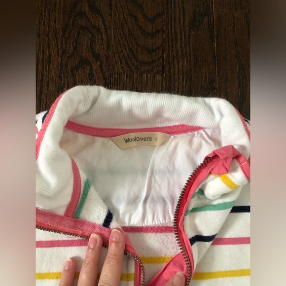 WoolOvers Women’s S Organic Cotton White Striped 1/4 Zip Pullover w/Pockets -EUC - Picture 6 of 11